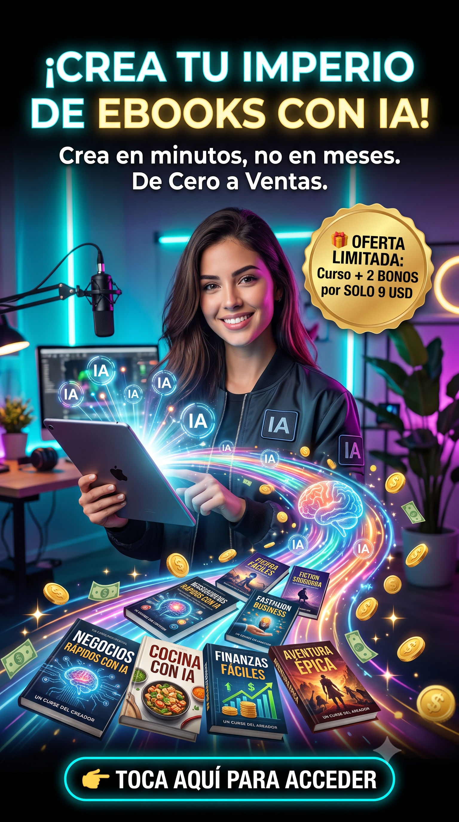 Crea Ebooks en Minutos con IA. La guía definitiva para emprendedores que quieren lanzar su info producto sin perder el tiempo.